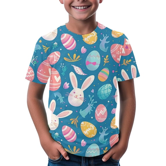 KAUOD Kids Toddler Easter T Shirt Floral Printed Eggs Graphic Tees Casual Easter Top For Girls Boys Short Sleeve Clothing