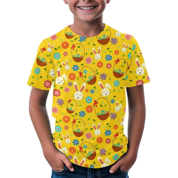 KAUOD Kids Toddler Easter T Shirt Floral Printed Eggs Graphic Tees Casual Easter Top For Girls Boys Short Sleeve Clothing