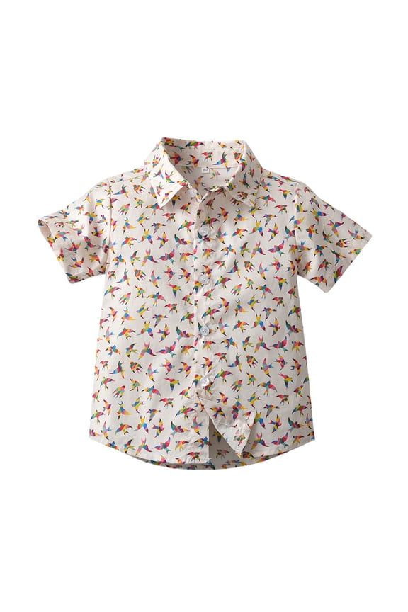 Little & Big Boy's Hawaiian Shirts Short Sleeve Fun Print Button Down Dress Shirt Tops for Kids, 3 Months - 11 Years