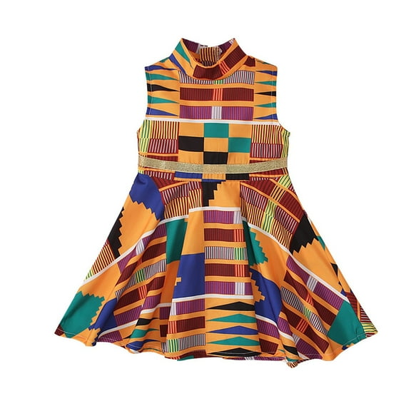 KAUOD Little Girls Sleeveless African Bohemian Dress 3D Digital Print Ankara Dashiki National Traditional Casual Outfits