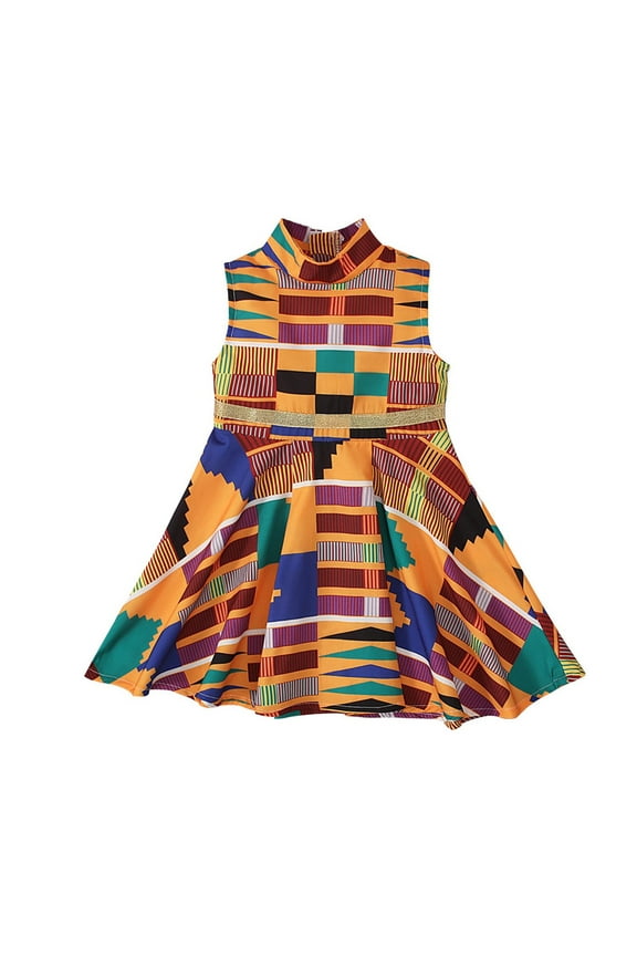 Little Girls Sleeveless African Bohemian Dress 3D Digital Print Ankara Dashiki National Traditional Casual Outfits
