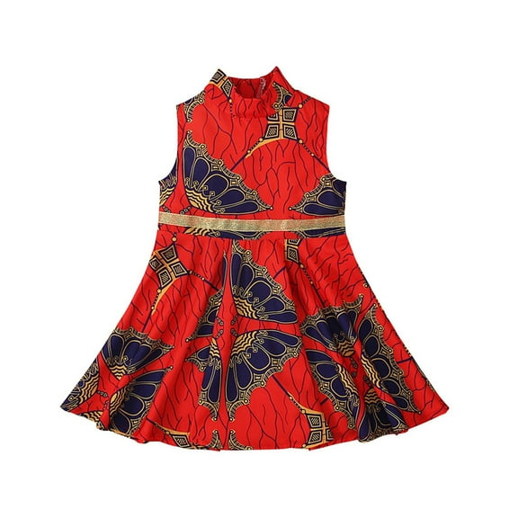 KAUOD Little Girls Sleeveless African Bohemian Dress 3D Digital Print Ankara Dashiki National Traditional Casual Outfits