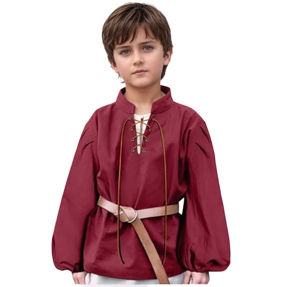 KAUOD Medieval Boys Shirt Renaissance Kids Lace-up Retro Shirts Funny Long Sleeve Costume Top Party Dress up Clothes