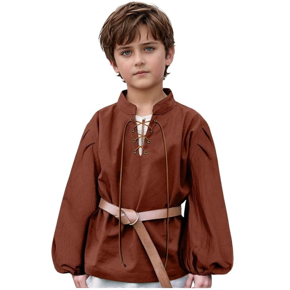 KAUOD Medieval Boys Shirt Renaissance Kids Lace-up Retro Shirts Funny Long Sleeve Costume Top Party Dress up Clothes