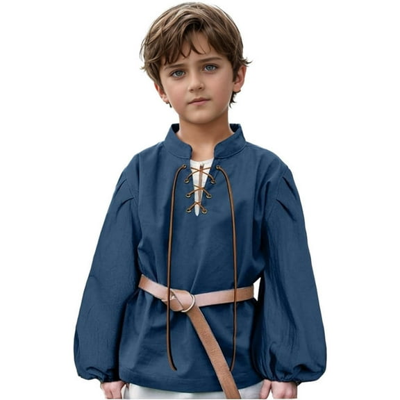 KAUOD Medieval Boys Shirt Renaissance Kids Lace-up Retro Shirts Funny Long Sleeve Costume Top Party Dress up Clothes