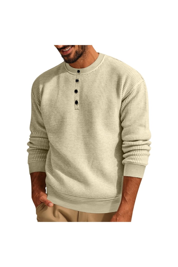 Men Pullover Sweater, Men's Quarter Sweatshirt Casual Long Sleeve Waffle Quilted Stand Collar Outdoor Pullover Sweatshirts