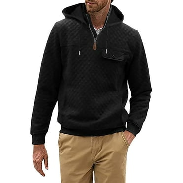 KAUOD Men's Quilted Hoodies Casual Long Sleeve Drawstring Quarter-Zip Hooded Pullover Sweatshirt with Pockets, M-2XL