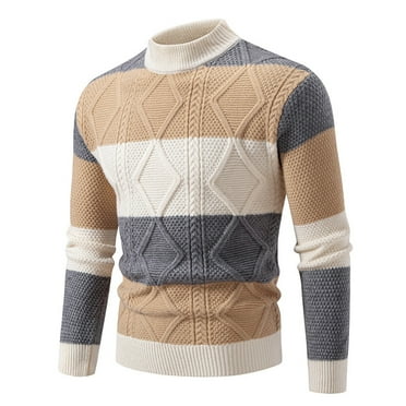 KAUOD Men's Slim Fit Turtleneck Sweater Casual Knitted Pullover Solid Sweaters Winter Men's Long Sleeve Crew Neck Sweater Tops