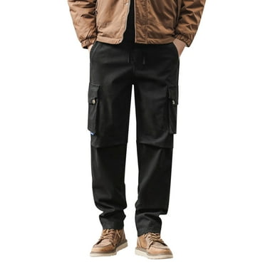 KAUOD Men's Wild Cargo Pants Loose Fit Y2K Pants Drawstring Casual Hiking Pants Pocket Zipper Design Straight Trousers