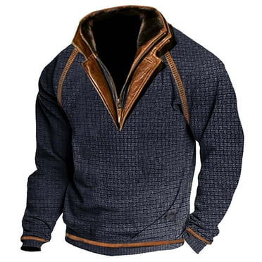 KAUOD Mens Casual Corduroy Sweatshirt Long Sleeve Stand Collar 1/4 Zipper Pullover Fall Polo Sweaters Western Sweatshirts for Men