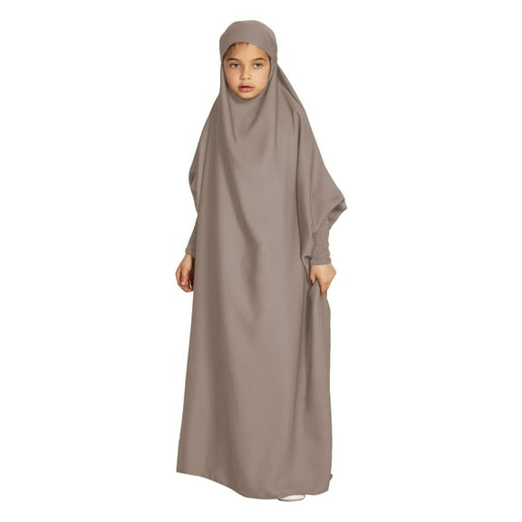KAUOD Muslim Dress for Girls Islamic Prayer Abaya Long Sleeve Hooded Middle East Arabian Dubai Robe Ramadan Kaftan for Kid