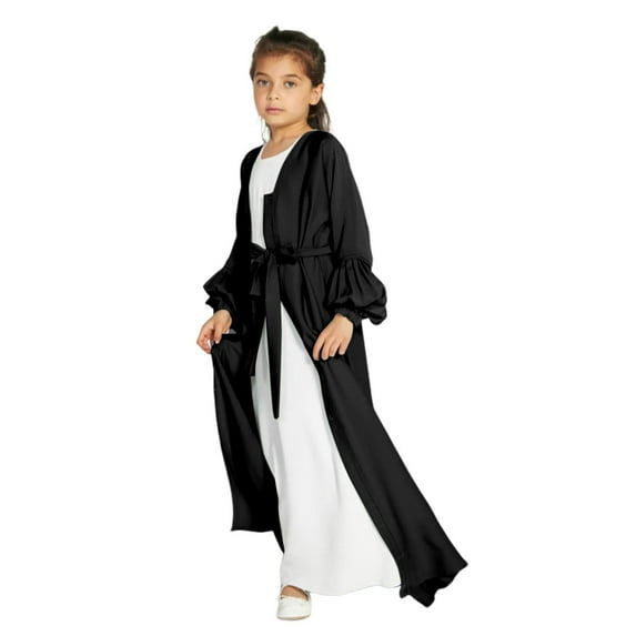 KAUOD Muslim Dress for Girls Islamic Prayer Abaya Maxi Dresses Set Long Sleeve Cardigan Kaftan Robe with Hijab Indian Clothes