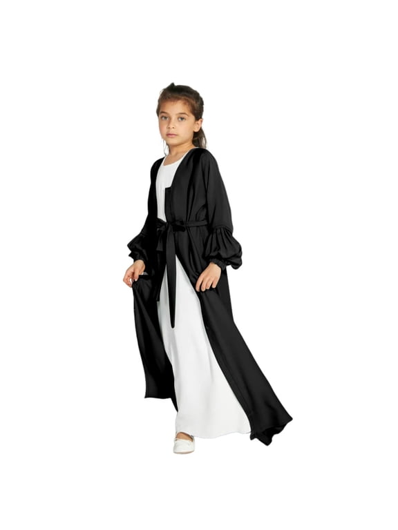 Muslim Dress for Girls Islamic Prayer Abaya Maxi Dresses Set Long Sleeve Cardigan Kaftan Robe with Hijab Indian Clothes