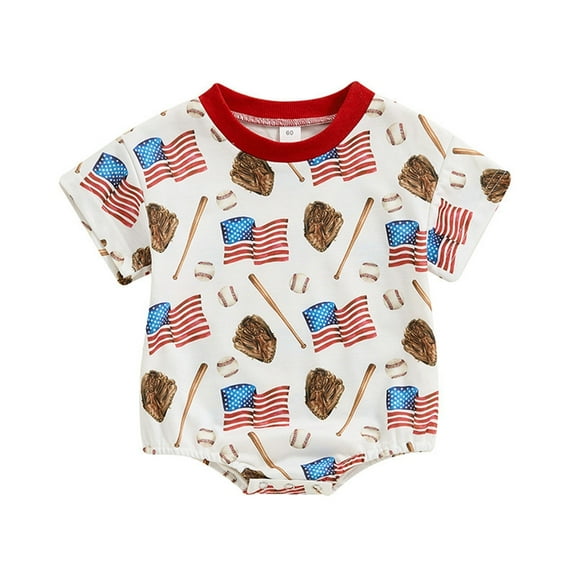 KAUOD My First 4th of July Baby Boys Outfit Romper Boddler Cute Print Short Sleeve Bodysuits Jumpsuit Crew Neck Clothes