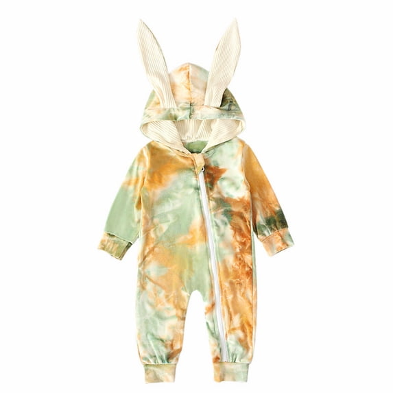 KAUOD New Born Baby Boys Girls Easter Outfit Bunny Ear Hooded Romper Jumpsuit Long Sleeve Zipper Bodysuits Toddler Cute Clothes