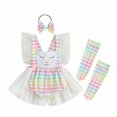 thumbnail image 1 of KAUOD New Born Baby Girl Tulle Tutu Romper Dress Easter Outfit Bunny Birthday Bodysuit Dress+Stockings+Headband Set Clothes, 1 of 8