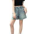 thumbnail image 1 of KAUOD Preppy Teens Girls Elastic High Waist Wide Leg Denim Shorts Kids Straight Leg Loose Jeans Shorts Jorts with Pockets, 1 of 9