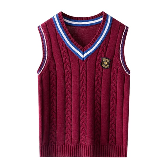 KAUOD School Uniform Sweaters for Boy Girl Striped V Neck Sweater Vest Y2K Sleeveless Cute Knitted Top Back to School Pullover