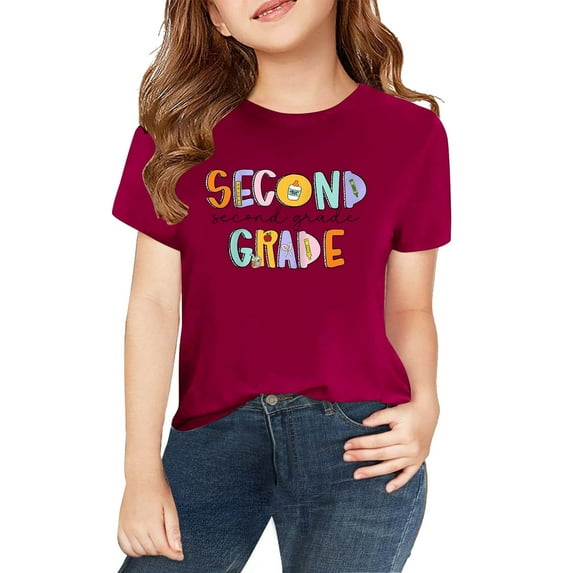 KAUOD Second Grade Shirts for Girls Boys Student Back to School T Shirt Kids First School Day Clothes Short Sleeve Tops