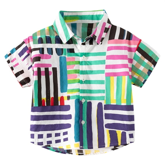 KAUOD Short Sleeve Button Up Shirt for Toddler Boys Summer Hawaiian Loose Fit Collared Shirts Kids Printed Mexican Aloha Beach Tee