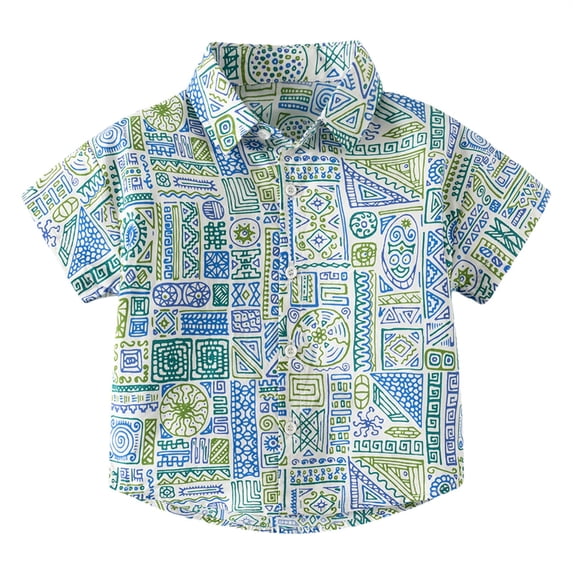 KAUOD Short Sleeve Button Up Shirt for Toddler Boys Summer Hawaiian Loose Fit Collared Shirts Kids Printed Mexican Aloha Beach Tee