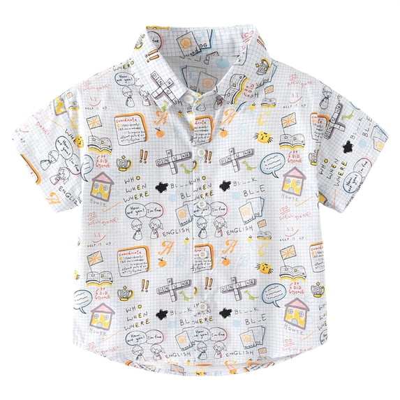 KAUOD Short Sleeve Button Up Shirt for Toddler Boys Summer Hawaiian Loose Fit Collared Shirts Kids Printed Mexican Aloha Beach Tee