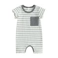 thumbnail image 1 of KAUOD Striped Front Pocket Short Sleeve Romper for Baby Boys Toddler New Born Cotton Soft Crew Neck Bodysuits Clothes, 1 of 3