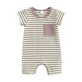thumbnail image 1 of KAUOD Striped Front Pocket Short Sleeve Romper for Baby Boys Toddler New Born Cotton Soft Crew Neck Bodysuits Clothes, 1 of 7