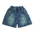 thumbnail image 1 of KAUOD Teen Boys Streetwear Baggy Denim Shorts Wide Leg Knee Length Cargo Jeans Pockets Hip Hop Skateboard Y2k Jorts, 1 of 9