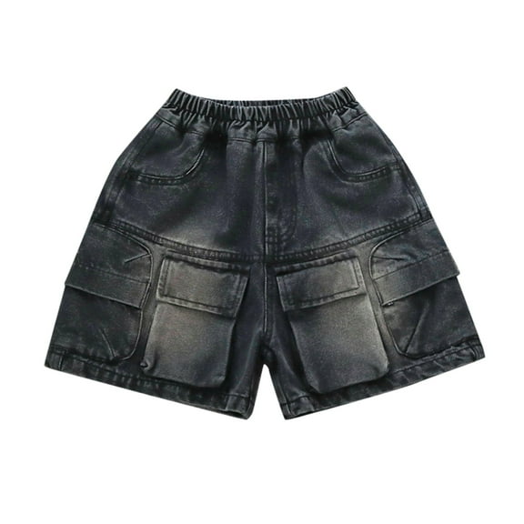 KAUOD Teen Boys Streetwear Baggy Denim Shorts Wide Leg Knee Length Cargo Jeans Pockets Hip Hop Skateboard Y2k Jorts