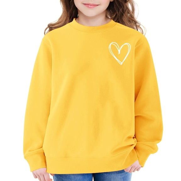 KAUOD Teen Girls Cotton Sweatshirts Cute Heart Crew Neck Long Sleeve Pullover Sweater Kids Ribbed Cuffs Love Print Shirt Tops