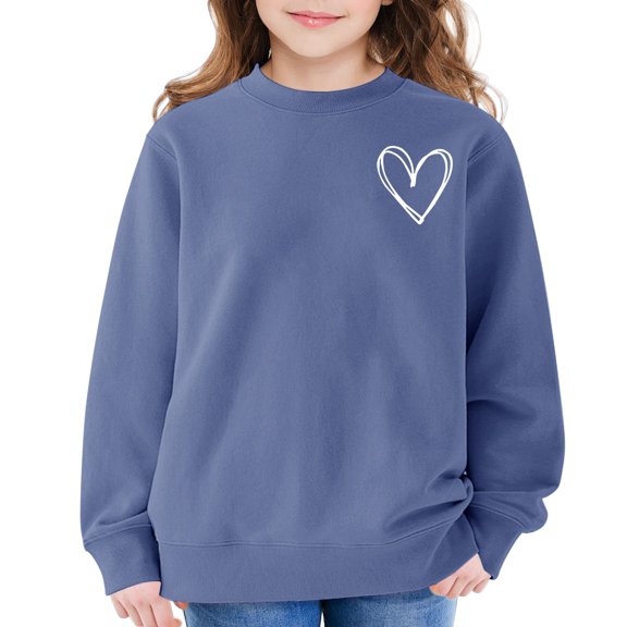 KAUOD Teen Girls Cotton Sweatshirts Cute Heart Crew Neck Long Sleeve Pullover Sweater Kids Ribbed Cuffs Love Print Shirt Tops