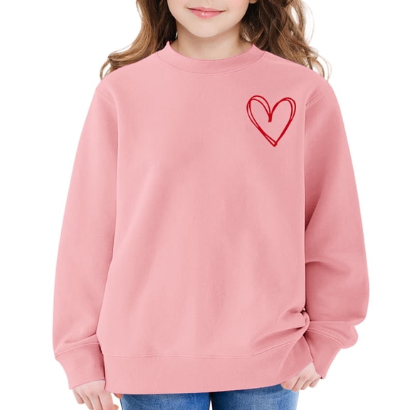 KAUOD Teen Girls Cotton Sweatshirts Cute Heart Crew Neck Long Sleeve Pullover Sweater Kids Ribbed Cuffs Love Print Shirt Tops