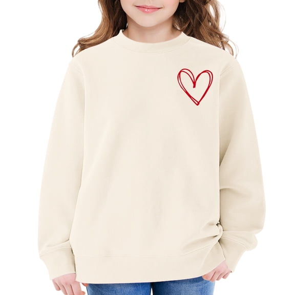 KAUOD Teen Girls Cotton Sweatshirts Cute Heart Crew Neck Long Sleeve Pullover Sweater Kids Ribbed Cuffs Love Print Shirt Tops
