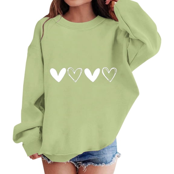 KAUOD Teen Girls Cute Heart Sweatshirts Oversized Cotton Pullover Sweater Clothes Kids Preppy Casual Loose Crew Neck Tops