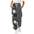thumbnail image 1 of KAUOD Teen Girls Halloween Sweatpants Cotton Wide Leg Joggers Long Pants Kids Drawstring Pumpkin Trousers High Waist Bottom, 1 of 5