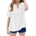 thumbnail image 1 of KAUOD Teen Girls Linen Shirt Cotton 3/4 Short Sleeve Button Down Henle𝐲 Shirts Kids Summer V Neck Casual Blouses Gauze Solid Tuni𝐜, 1 of 6