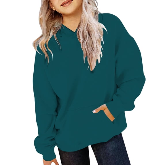 KAUOD Teen Girls Oversized Hoodies Cotton Trendy Pullover Sweatshirts Tops with Pockets Kids Plain Cute Hoodie Clothes