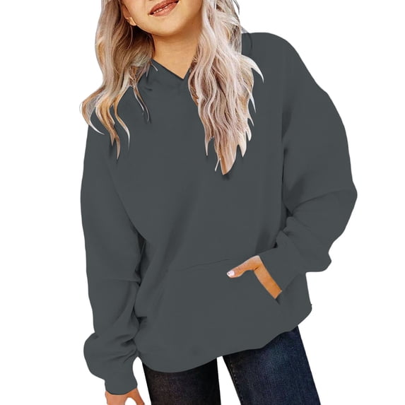 KAUOD Teen Girls Oversized Hoodies Cotton Trendy Pullover Sweatshirts Tops with Pockets Kids Plain Cute Hoodie Clothes
