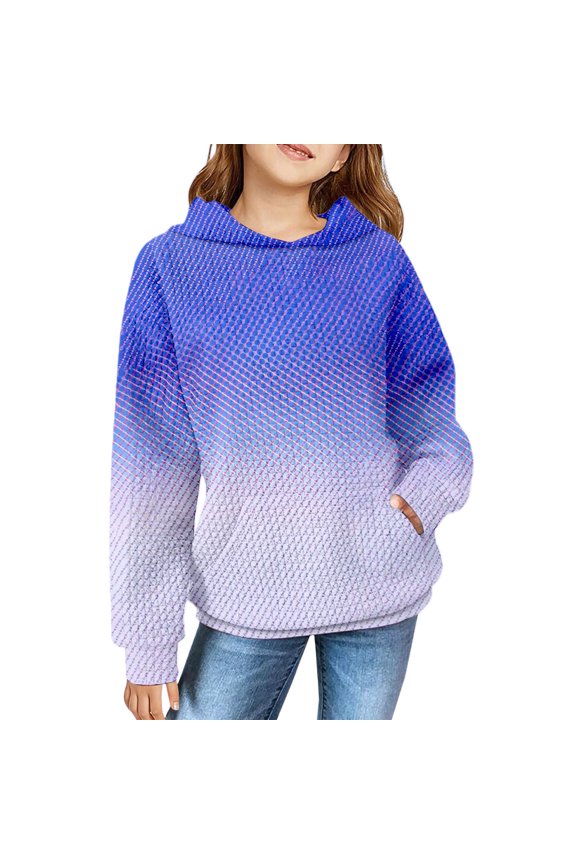 Teen Girls Ribbed Hoodies Gradient Color Cute Trendy Pullover Hoodie with Pockets Kids Fleece Warm Sweatshirts Clothes
