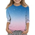 thumbnail image 1 of KAUOD Teen Girls Sequins Shirt 3/7 Sleeve Crew Neck Soft Tshirts Clothes Kids Lightweight Fit Cotton Pullover Tops Outfits, 1 of 5