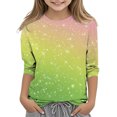 thumbnail image 1 of KAUOD Teen Girls Sequins Shirt 3/7 Sleeve Crew Neck Soft Tshirts Clothes Kids Lightweight Fit Cotton Pullover Tops Outfits, 1 of 5