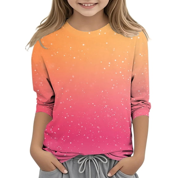 KAUOD Teen Girls Sequins Shirt 3/7 Sleeve Crew Neck Soft Tshirts Clothes Kids Lightweight Fit Cotton Pullover Tops Outfits