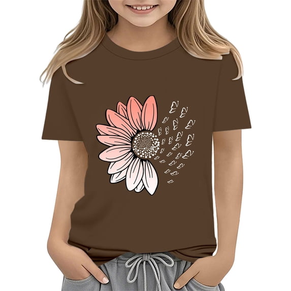 KAUOD Teen Girls Short Sleeve Tees Cute Sunflower Graphic T Shirts Kids Summer Casual Soft Fit Crew Neck Shirt Clothes