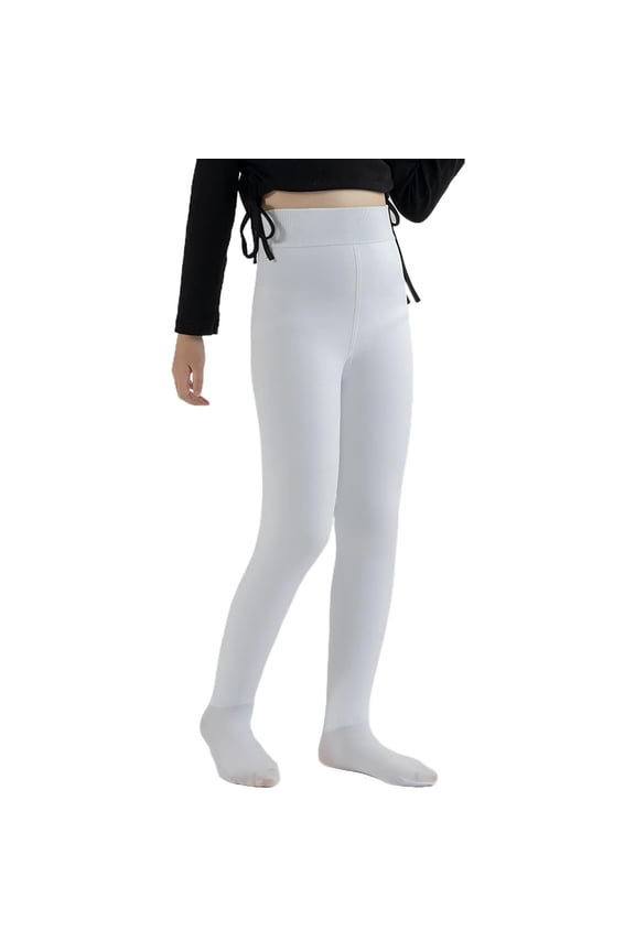 Teen Girls Thermal Tights Full Length Footed Ballet Dance Yoga Leggings Kids Stretchy Fleece Warm School Tights Pants