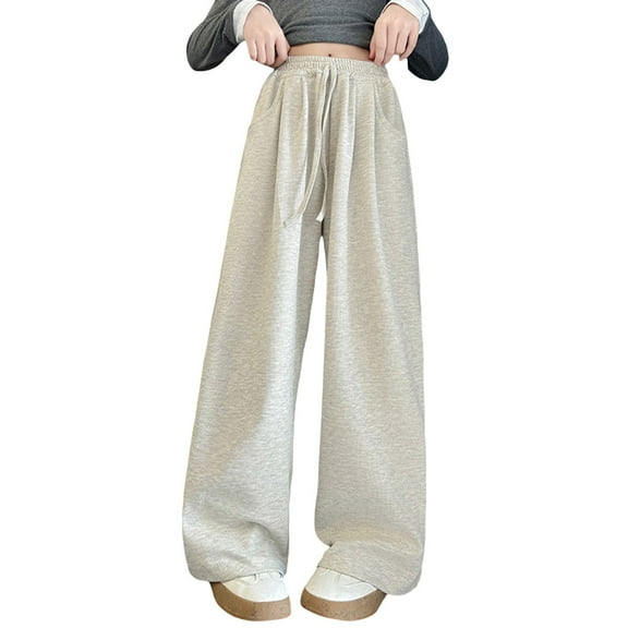 KAUOD Teen Girls Wide Leg Sweatpants Baggy Straight Fleece Joggers Pants Kids Elastic High Waist Sport Pants with Pockets