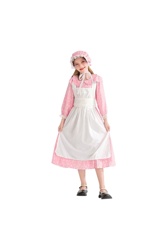 Teen Girls 𝗢ktoberfest Dirndl Dress with Wrap Skirts Hairband Outfits Cute Traditional Elegant Long Sleeve Midi Dresses