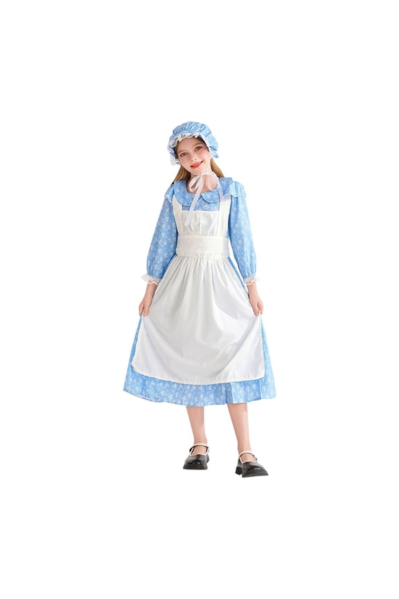 Teen Girls 𝗢ktoberfest Dirndl Dress with Wrap Skirts Hairband Outfits Cute Traditional Elegant Long Sleeve Midi Dresses