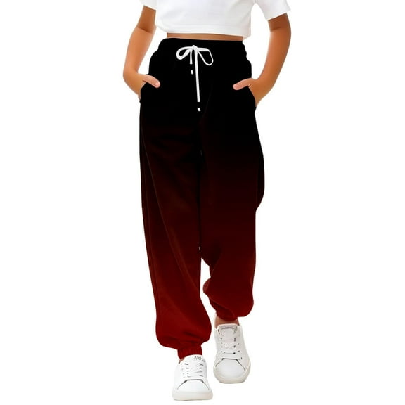 KAUOD Teen Kids Fleece Sweatpants Cute Gradient Color Wide Leg Baggy Joggers Pants Boys Girls Ribbed Cuffs Loose Sport Pants