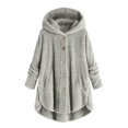 thumbnail image 1 of KAUOD Teen Kids Fuzzy Long Pockets Hoodie Sweatshirts Button Front Fleece Plush Soft Jackets Boys Girls Plain Hooded Coats, 1 of 5